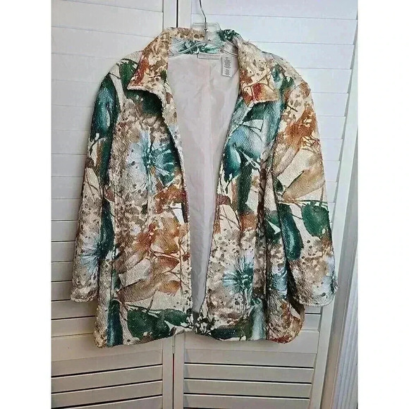 Alfred Dunner Ladies Fall Open Jacket Size 20W Sequined Lined Floral Print - Picture 1 of 10